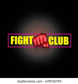 fight club vector logo with red man fist on blue background. MMA Mixed martial arts concept design template