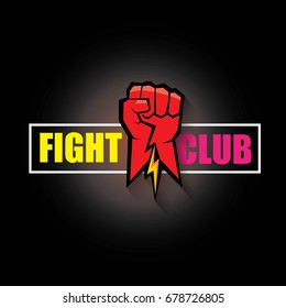 fight club vector logo with red man fist on blue background. MMA Mixed martial arts concept design template