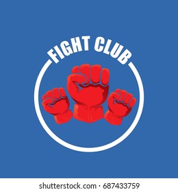 fight club vector logo with red man fist on blue background. MMA Mixed martial arts concept design template