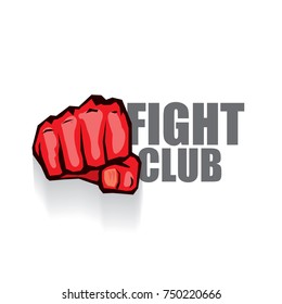 fight club vector logo with red man fist isolated on white background. MMA Mixed martial arts concept design template