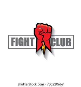 fight club vector logo with red man fist isolated on white background. MMA Mixed martial arts concept design template