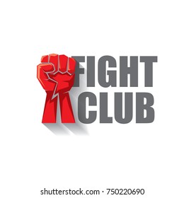 fight club vector logo with red man fist isolated on white background. MMA Mixed martial arts concept design template