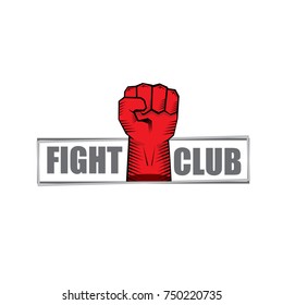 fight club vector logo with red man fist isolated on white background. MMA Mixed martial arts concept design template