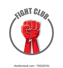 fight club vector logo with red man fist isolated on white background. MMA Mixed martial arts concept design template