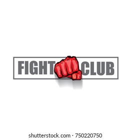 fight club vector logo with red man fist isolated on white background. MMA Mixed martial arts concept design template