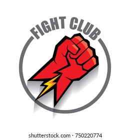 fight club vector logo with red man fist isolated on white background. MMA Mixed martial arts concept design template