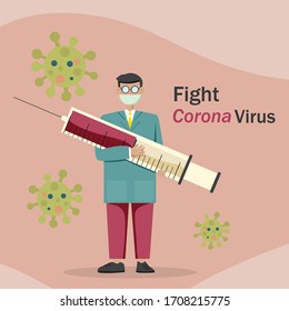 fight corona virus doctor and Syringe fight virus concept - Vector illustration.