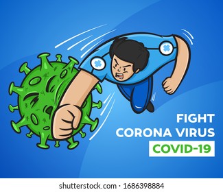 Fight Corona Virus, Kill Covid-19, Puch the virus. Battling Corona virus.