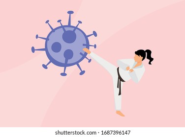 Fight for Coronavirus Covid-19, Karate vector fighting with virus