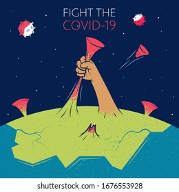 Fight the Coronavirus poster. Stop coronavirus covid-19 vector illustration. Epidemic infectious disease concept art poster.