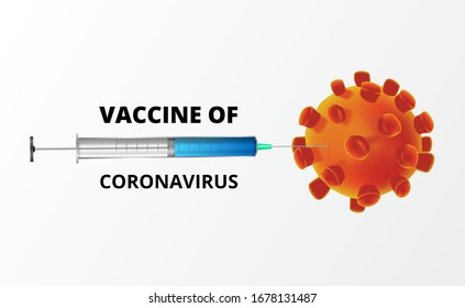 Fight coronavirus. Vaccine of covid-19. Illustration concept of syringe and 3D virus bacteria concept. global pandemic warning
