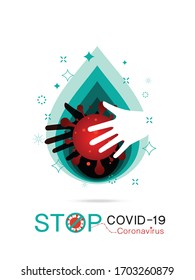 Fight Covid 19, covid-19 pandemic global warning,  coronavirus typography design logo n  hand hug concept  white background vector illustration.