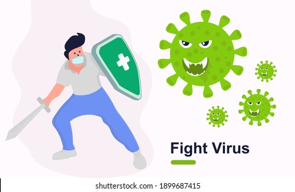 fight covid-19 corona virus. cure corona virus. people fight virus concept. corona viruses vaccine. don't be afraid of the corona virus concept. Vector illustration .