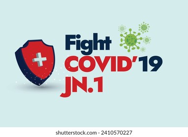 Combate la nueva variante de Covid-19 JN.1. Covid-19 nueva variante JN.1 descendiente de un banner de conciencia de omicron con protección y celda de Coronavirus. Nueva variante del Coronavirus 