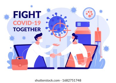 FIght Covid-2019 together, vaccine research and trial, do your part concept. Coronavirus international healthcare system response, . Bright vibrant violet vector isolated illustration