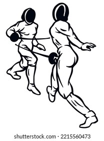 Fight At A Fencing Competition - Hand Drawn Illustration