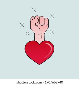 Fight fist, strong heart, ready to overcome. Vector illustration concept outline flat design style.