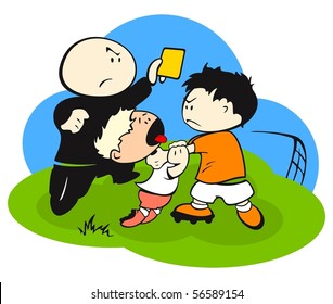 Fight at a football (soccer) field. Yellow card