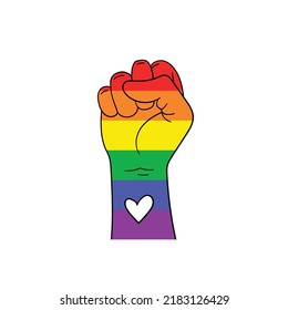 Fight for gay LGBT rights rainbow fist white background