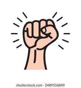 Fight hand human strong icon. Freedom stain black outline design.