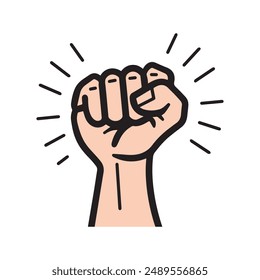 Icono fuerte de la mano derecha. Diseño de contorno negro de mancha de libertad.