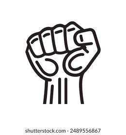 Fight hand human strong icon. Freedom stain black outline design.