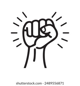 Fight hand human strong icon. Freedom stain black outline design.