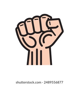 Fight Hand Human starke Ikone. Freedom Fleck Schwarz Umriss Design.