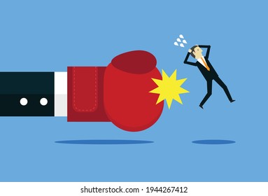Fight with his boss and got knocked out, Vector illustration in flat style