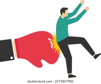 Fight with his boss and got knocked out, Vector illustration in flat style

