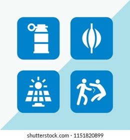fight icon. 4 fight set with grenade, power, boxing bag and person fight punch vector icons for web and mobile app