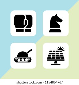 fight icon. 4 fight set with power, boxing gloves, war tank and chess vector icons for web and mobile app