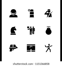 fight icon. 9 fight set with chess, boxing shorts, grenade and water gun vector icons for web and mobile app