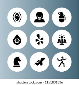 fight icon. 9 fight set with grenade, reproduction, power and fighter vector icons for web and mobile app