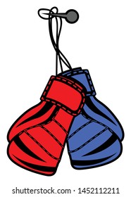 Fight Icon | Hanging Boxing Gloves Vector Illustration Silhouette