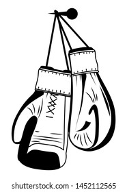 Fight Icon | Hanging Boxing Gloves Vector Illustration Silhouette