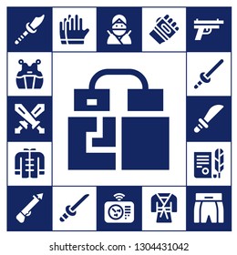 fight icon set. 17 filled fight icons.  Collection Of - Weapon, Kendo, Swords, Gloves, Wushu, Sword, Weapons, Independence, Spear, Katana, Ninja, Radar, Karate, Judo, Gun, Boxing shorts