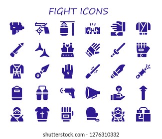  fight icon set. 30 filled fight icons. Simple modern icons about  - Water gun, Gun, Punching bag, Fist, Martial arts, Ninja, Spear, Shuriken, Armour, Gloves, Sword, Glove, Judo