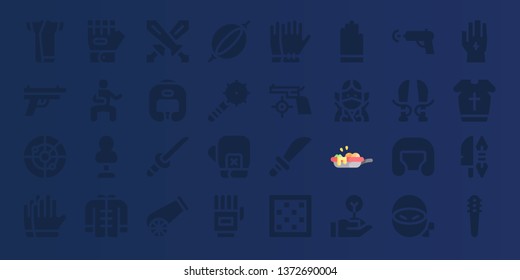 fight icon set. 32 filled fight icons. on blue background style  