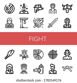 conjunto de iconos de pelea. Colección de Radar, Soldado, Espada, Balón de punzonamiento, Pistola de Agua, Boxer, Casco de Viking, Taekwondo, Arma, Karate, Luchador, Bolsa de Punzonaje, Judo, Sumo, Iconos del cinturón negro