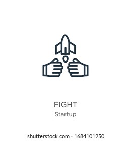 Fight icon. Thin linear fight outline icon isolated on white background from startup collection. Line vector sign, symbol for web and mobile