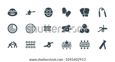Fight icons. set of 18 editable filled fight icons: radar, jackpot, ninja, boxing gloves, judo, cannon, canon ball
