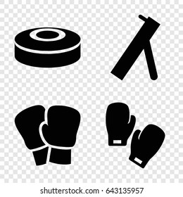 Fight icons set. set of 4 fight filled icons such as boxing gloves, smoke bomb