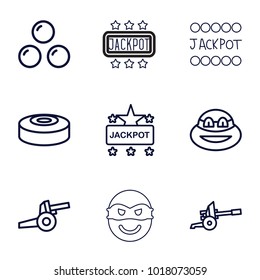 Fight icons. set of 9 editable outline fight icons such as jackpot, ninja, smoke bomb, canon ball