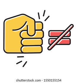 Fight ineaquality color icons set. Stop abuse, harassment, bullying. Fist punching sign. Toxic relationship. Injustice, discrimination, sexism. Human rights violation. Isolated vector illustrations
