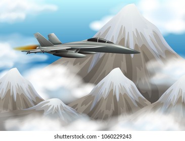 Fight jet flying over the mountain illustration