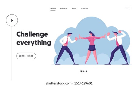 Fight for Leadership Website Landing Page. Two Business Men Opponents Arguing and Staring. Work Conflict or War Between Colleagues or Office Workers Web Page Banner. Cartoon Flat Vector Illustration