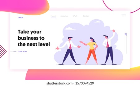 Fight for Leadership Website Landing Page. Business Men and Businesswoman Enemies or Opponents Arguing and Staring Each Other. Colleagues Work Quarrel Web Page Banner. Cartoon Flat Vector Illustration