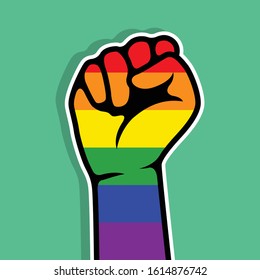 Fight for LGBTQ Rights Rainbow Fist. LGBT community Sign Vector Illustration - Vector