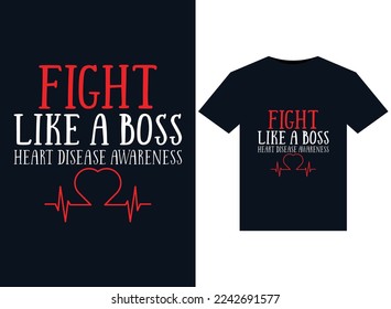 Ilustraciones de sensibilización sobre la enfermedad cardíaca de Fight Like A Boss Heart Disease para el diseño de camisetas listas para imprimir